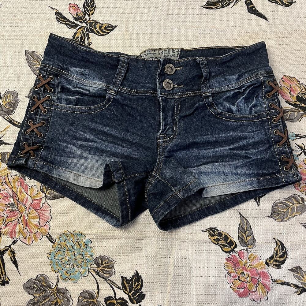 Hot Kiss Junior 0 Leather Lace up/Braided CiCi Blue 2" Denim Shorts